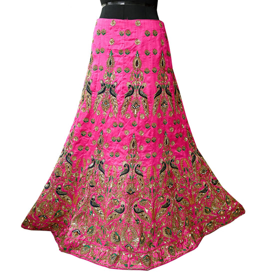 Indian Heavy Rani Pink Hand Embroidered Semi Stitched Lehenga/Skirt Bridal Wear Zardozi/ Dabka Bollywood skirt party wear