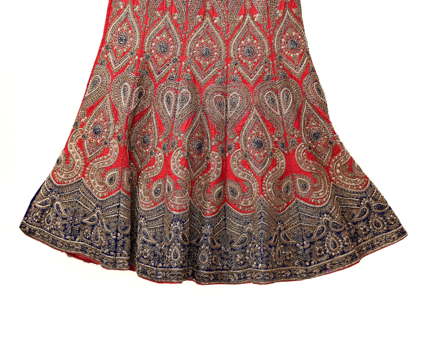 Indian Vintage Heavy Red Pure chanderi Silk Hand Embroidered semi stitched Lehenga/Skirt By Designer Sabyasachi Bridal Wear Dabka/ Zardozi