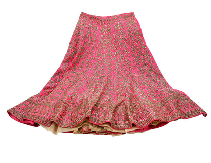 Indian Heavy Pink Hand Embroidered Semi stitched Lehenga/Skirt Bridal Wear Zardozi/ Dabka Bollywood skirt Party wear