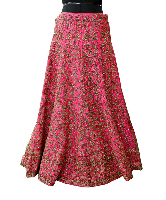 Indian Heavy Pink Hand Embroidered Semi stitched Lehenga/Skirt Bridal Wear Zardozi/ Dabka Bollywood skirt Party wear