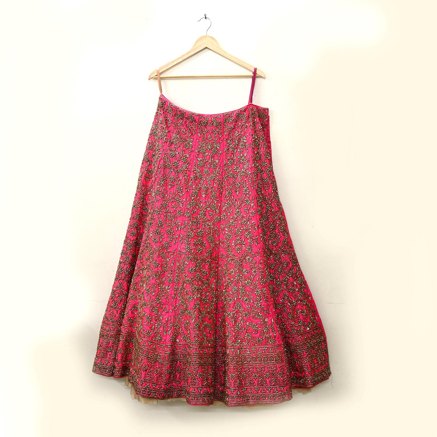 Indian Heavy Pink Hand Embroidered Semi stitched Lehenga/Skirt Bridal Wear Zardozi/ Dabka Bollywood skirt Party wear