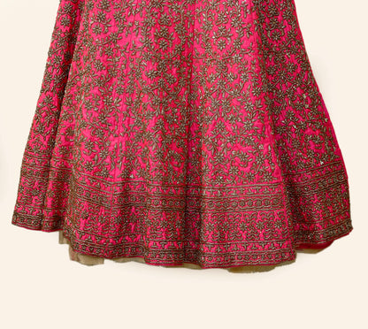 Indian Heavy Pink Hand Embroidered Semi stitched Lehenga/Skirt Bridal Wear Zardozi/ Dabka Bollywood skirt Party wear