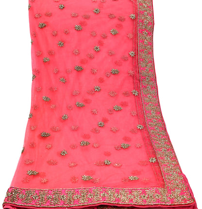 Indian Vintage Heavy Peach Dupatta Net Mesh Long Stole Hand Embroidered Scarves Golden Zardozi Dabka Zari Stole Bridal/ Wedding veil