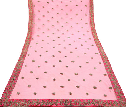 Indian Vintage Heavy Peach Dupatta Net Mesh Long Stole Hand Embroidered Scarves Golden Zardozi Dabka Zari Stole Bridal/ Wedding veil