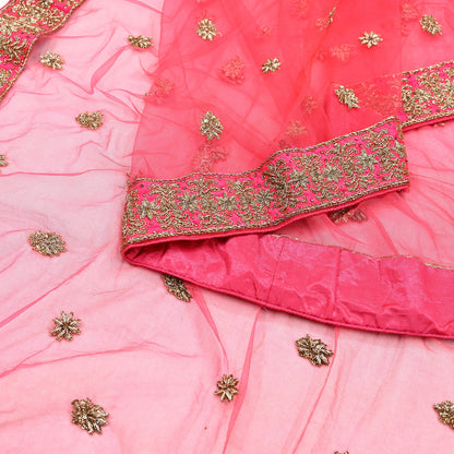 Indian Vintage Heavy Peach Dupatta Net Mesh Long Stole Hand Embroidered Scarves Golden Zardozi Dabka Zari Stole Bridal/ Wedding veil