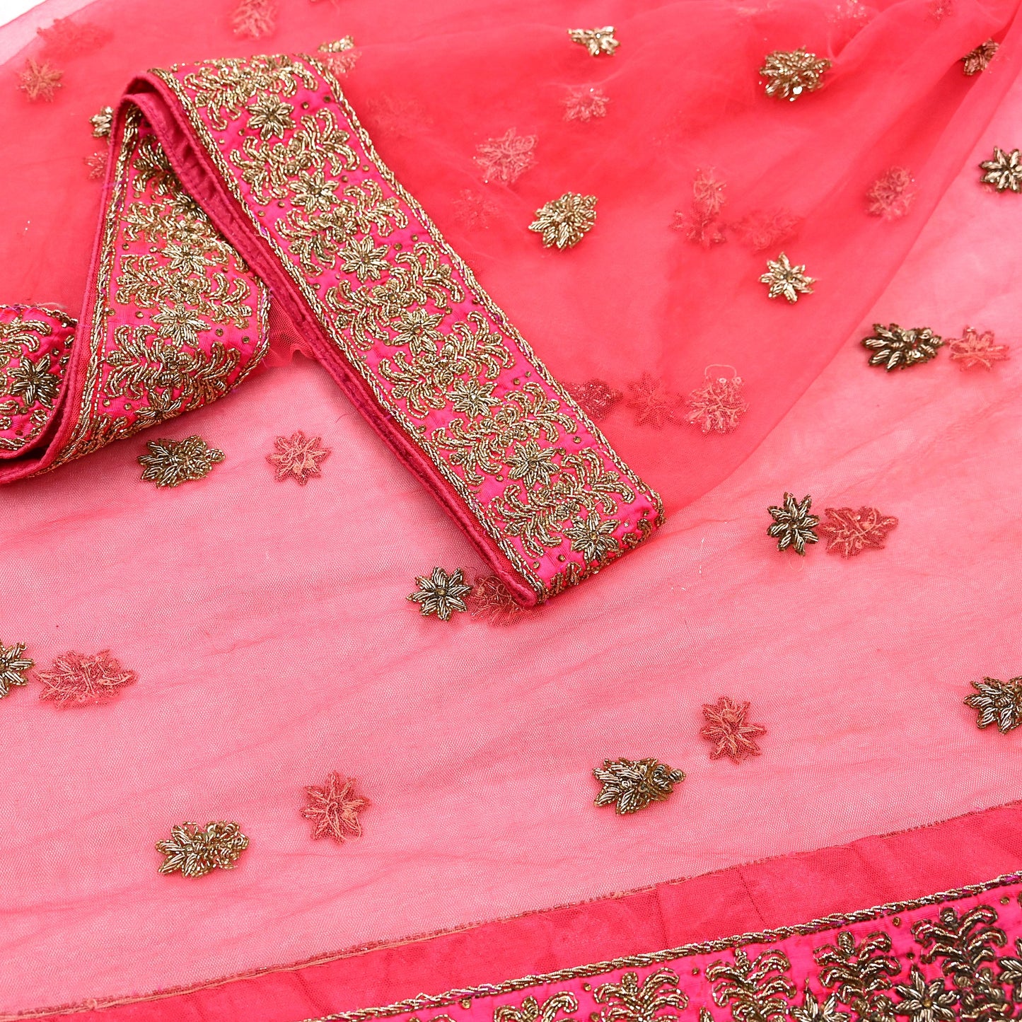 Indian Vintage Heavy Peach Dupatta Net Mesh Long Stole Hand Embroidered Scarves Golden Zardozi Dabka Zari Stole Bridal/ Wedding veil