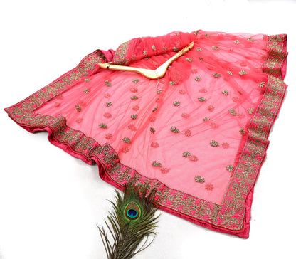 Indian Vintage Heavy Peach Dupatta Net Mesh Long Stole Hand Embroidered Scarves Golden Zardozi Dabka Zari Stole Bridal/ Wedding veil