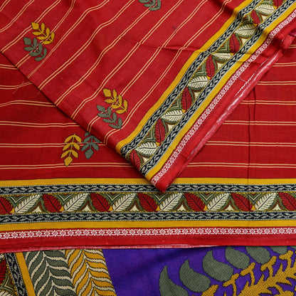 Indian Vintage Sari Purple & Red Block Printed Pure Cotton Saree Craft Fabric 5Yd Sewing Sarong Wrap Boho Floral Crafting Upcycle Quilting