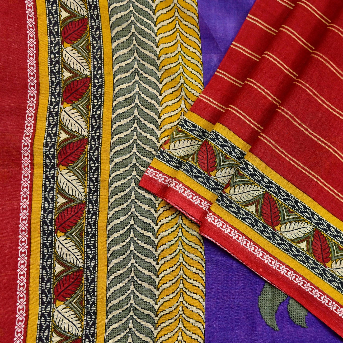 Indian Vintage Sari Purple & Red Block Printed Pure Cotton Saree Craft Fabric 5Yd Sewing Sarong Wrap Boho Floral Crafting Upcycle Quilting