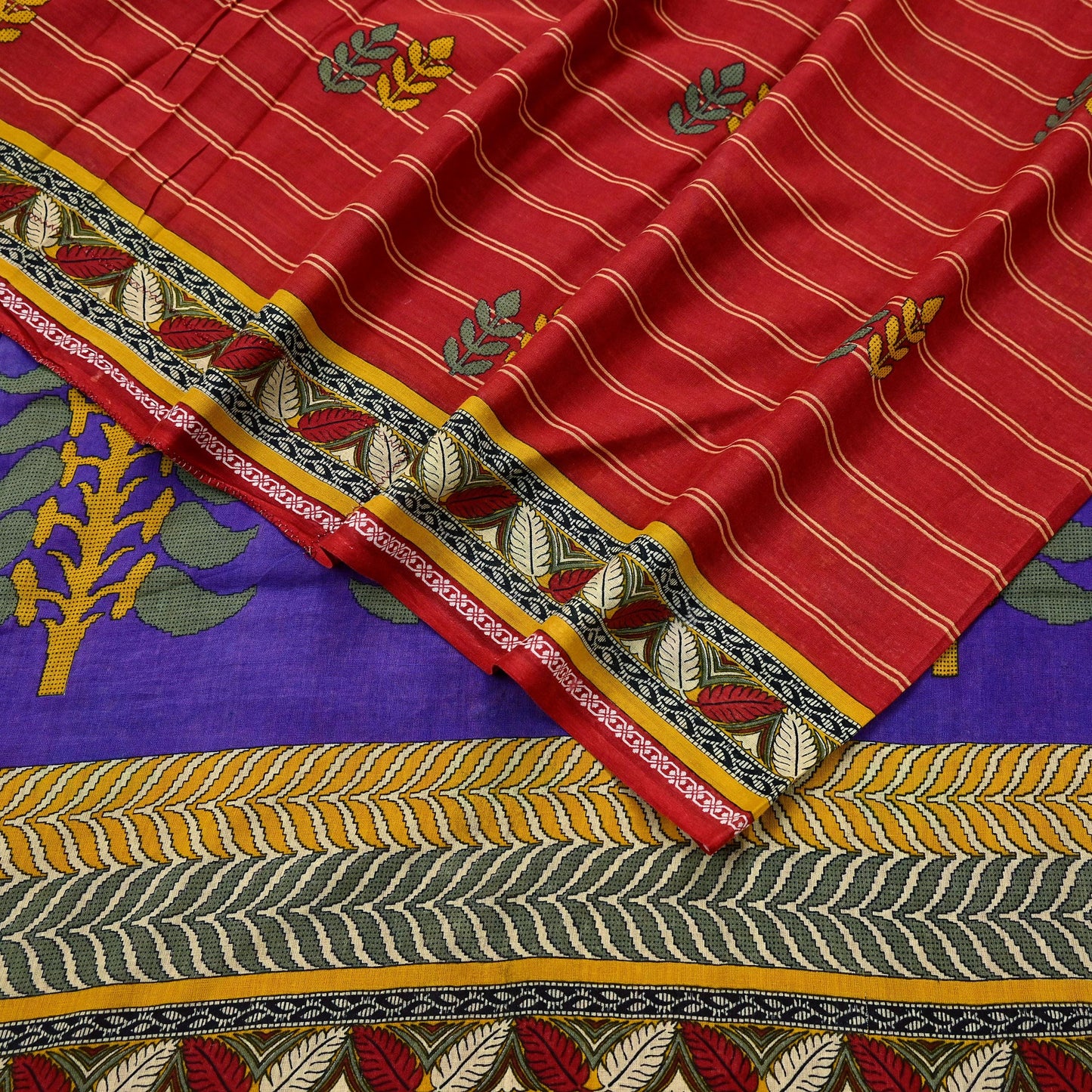 Indian Vintage Sari Purple & Red Block Printed Pure Cotton Saree Craft Fabric 5Yd Sewing Sarong Wrap Boho Floral Crafting Upcycle Quilting