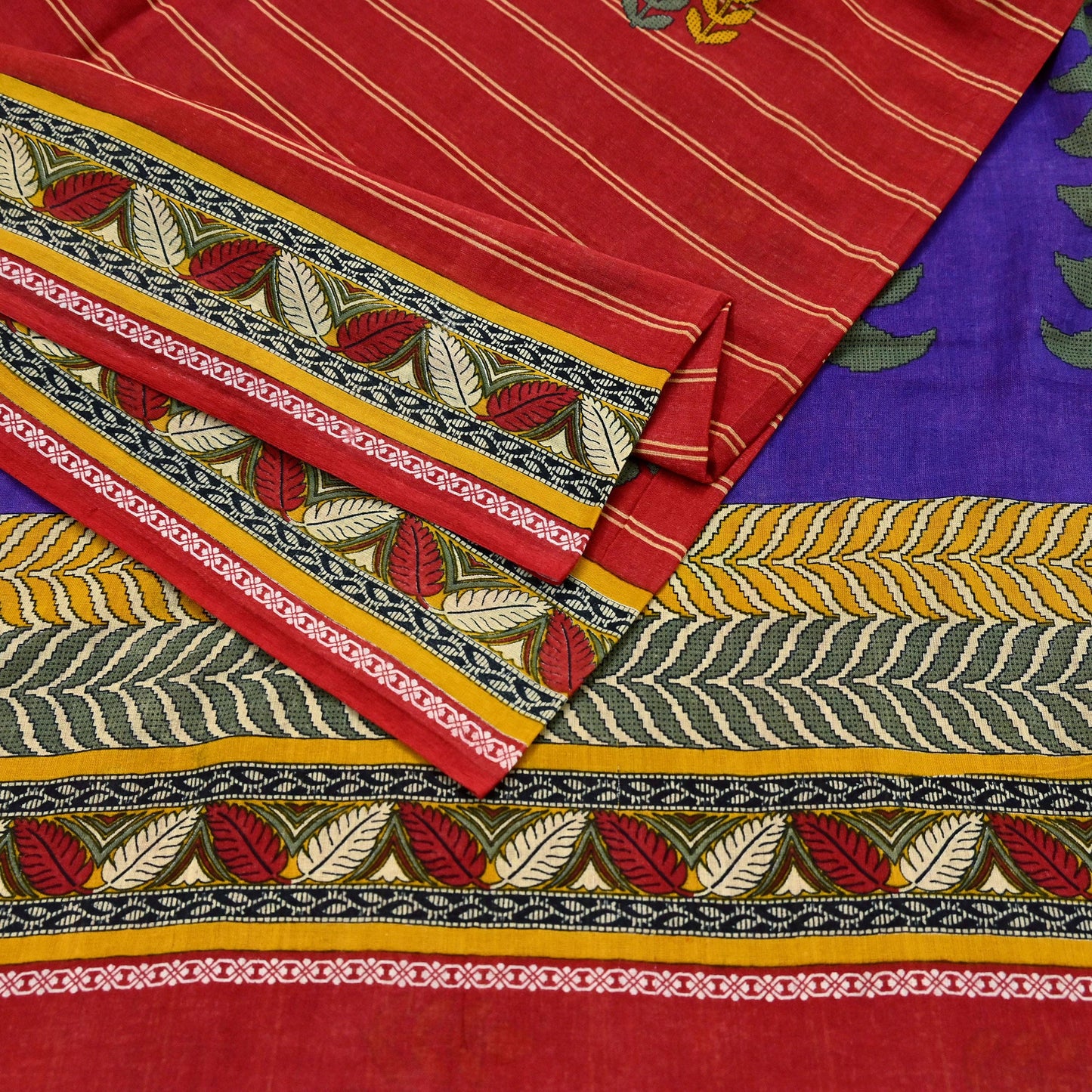 Indian Vintage Sari Purple & Red Block Printed Pure Cotton Saree Craft Fabric 5Yd Sewing Sarong Wrap Boho Floral Crafting Upcycle Quilting