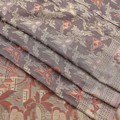 Indian Vintage Sari Brown 100% Pure Silk Hand Woven Sarees Craft Fabric 5Yd Ethnic Sewing Dress making Crafting Quilting Upcycle