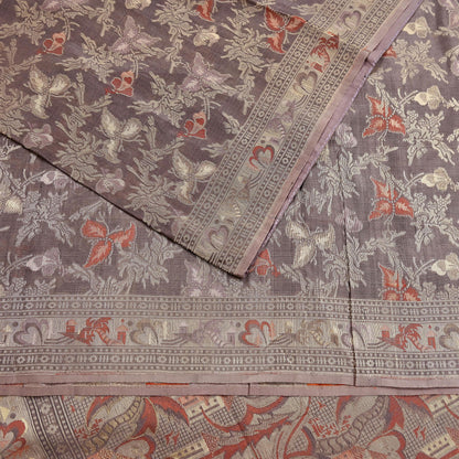 Indian Vintage Sari Brown 100% Pure Silk Hand Woven Sarees Craft Fabric 5Yd Ethnic Sewing Dress making Crafting Quilting Upcycle