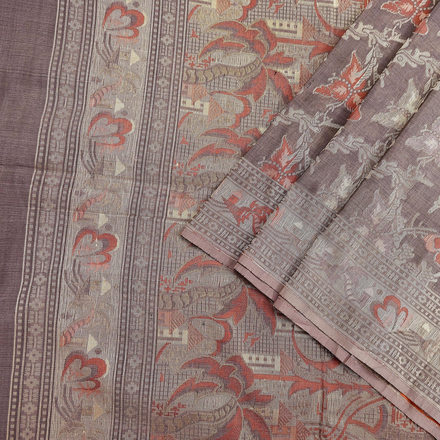 Indian Vintage Sari Brown 100% Pure Silk Hand Woven Sarees Craft Fabric 5Yd Ethnic Sewing Dress making Crafting Quilting Upcycle