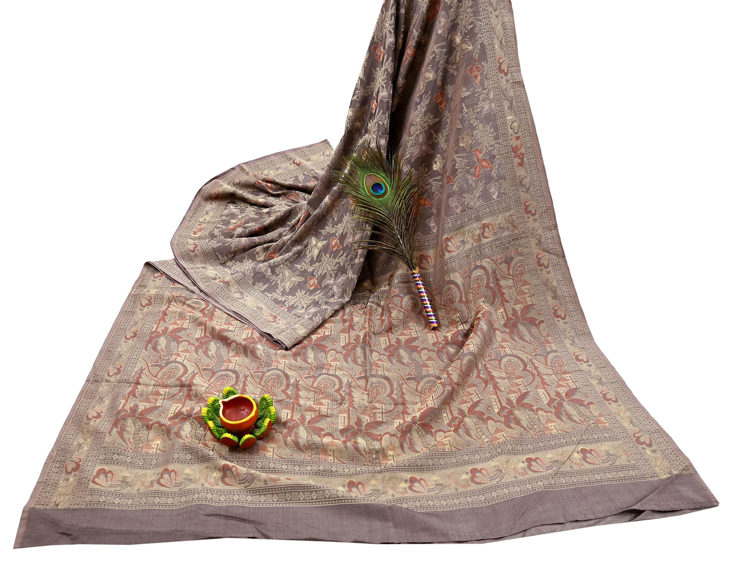 Indian Vintage Sari Brown 100% Pure Silk Hand Woven Sarees Craft Fabric 5Yd Ethnic Sewing Dress making Crafting Quilting Upcycle