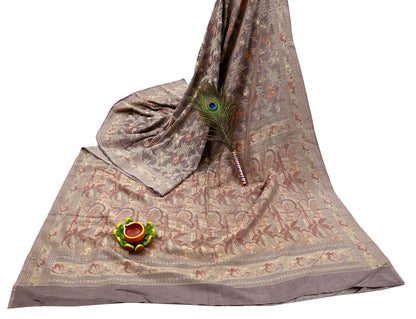 Indian Vintage Sari Brown 100% Pure Silk Hand Woven Sarees Craft Fabric 5Yd Ethnic Sewing Dress making Crafting Quilting Upcycle