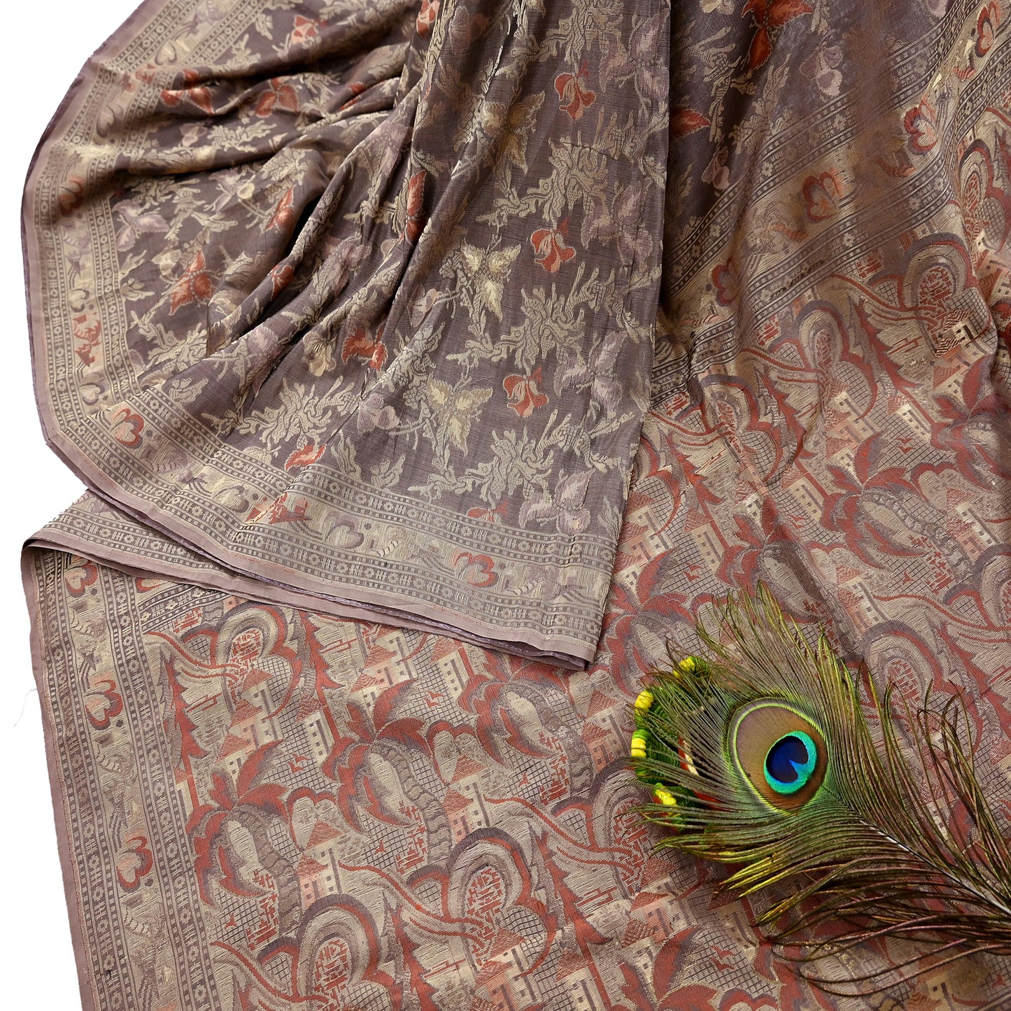 Indian Vintage Sari Brown 100% Pure Silk Hand Woven Sarees Craft Fabric 5Yd Ethnic Sewing Dress making Crafting Quilting Upcycle