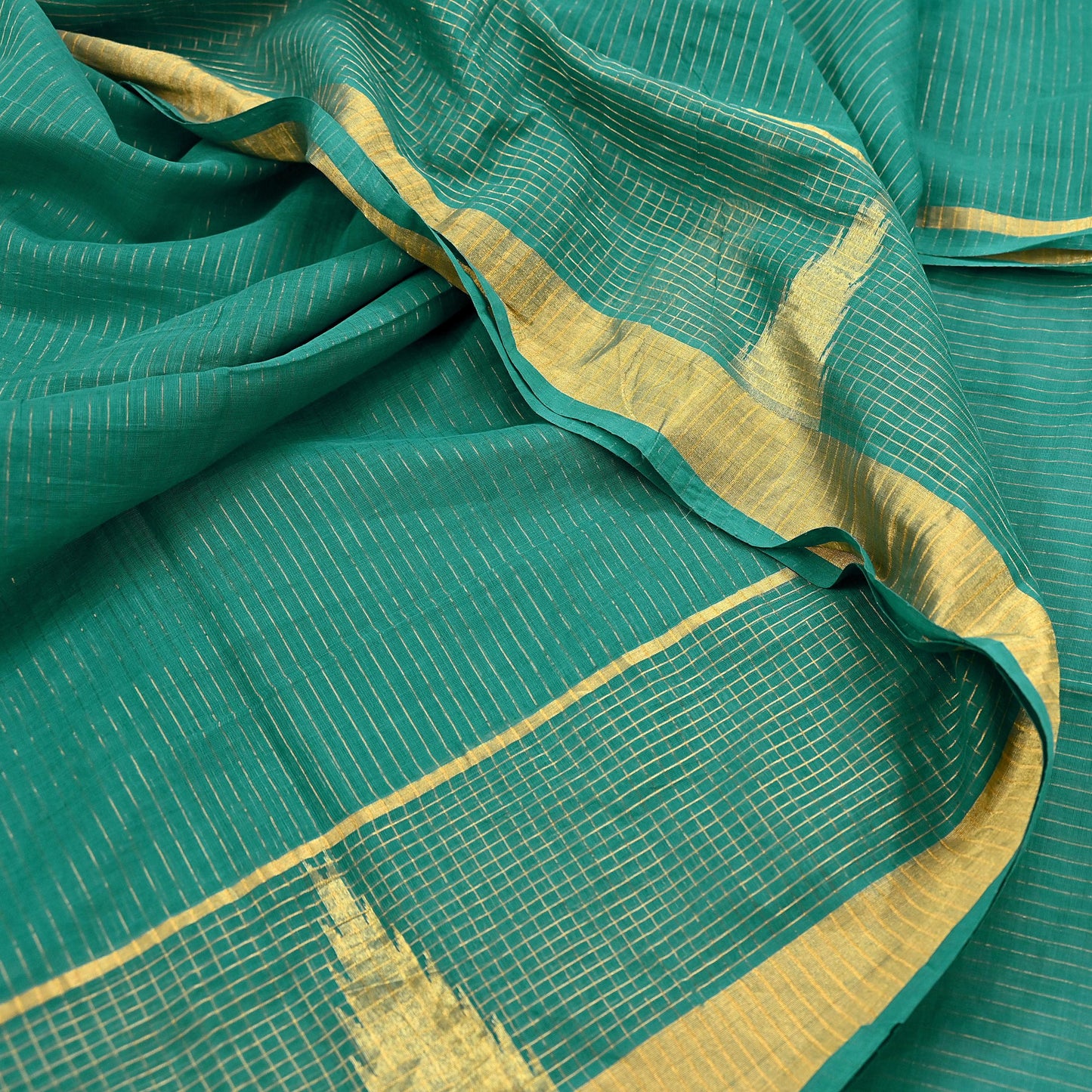 Indian Vintage Sari Green Pure Cotton Hand Woven Saree Craft Fabric 5yd Sewing Ethnic Soft Dress making Quilting Dress Designing Zari