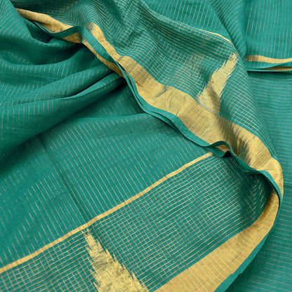 Indian Vintage Sari Green Pure Cotton Hand Woven Saree Craft Fabric 5yd Sewing Ethnic Soft Dress making Quilting Dress Designing Zari