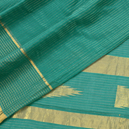 Indian Vintage Sari Green Pure Cotton Hand Woven Saree Craft Fabric 5yd Sewing Ethnic Soft Dress making Quilting Dress Designing Zari