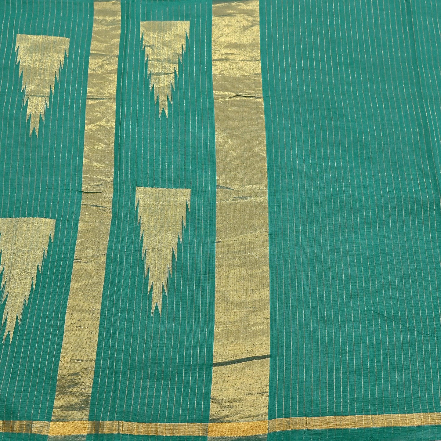Indian Vintage Sari Green Pure Cotton Hand Woven Saree Craft Fabric 5yd Sewing Ethnic Soft Dress making Quilting Dress Designing Zari