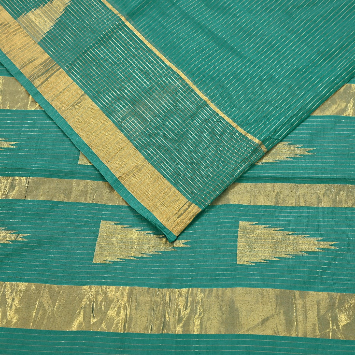 Indian Vintage Sari Green Pure Cotton Hand Woven Saree Craft Fabric 5yd Sewing Ethnic Soft Dress making Quilting Dress Designing Zari