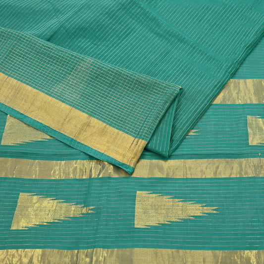 Indian Vintage Sari Green Pure Cotton Hand Woven Saree Craft Fabric 5yd Sewing Ethnic Soft Dress making Quilting Dress Designing Zari