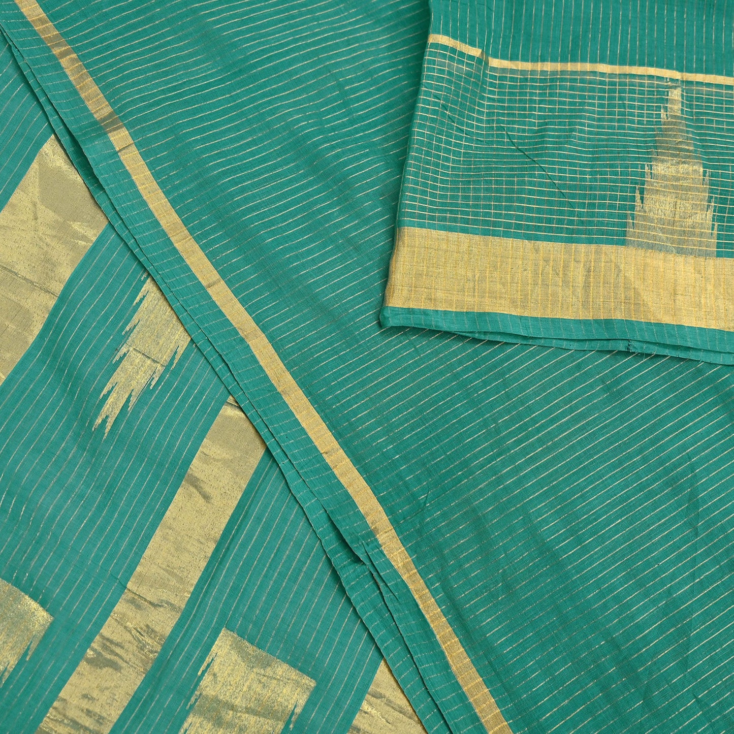 Indian Vintage Sari Green Pure Cotton Hand Woven Saree Craft Fabric 5yd Sewing Ethnic Soft Dress making Quilting Dress Designing Zari