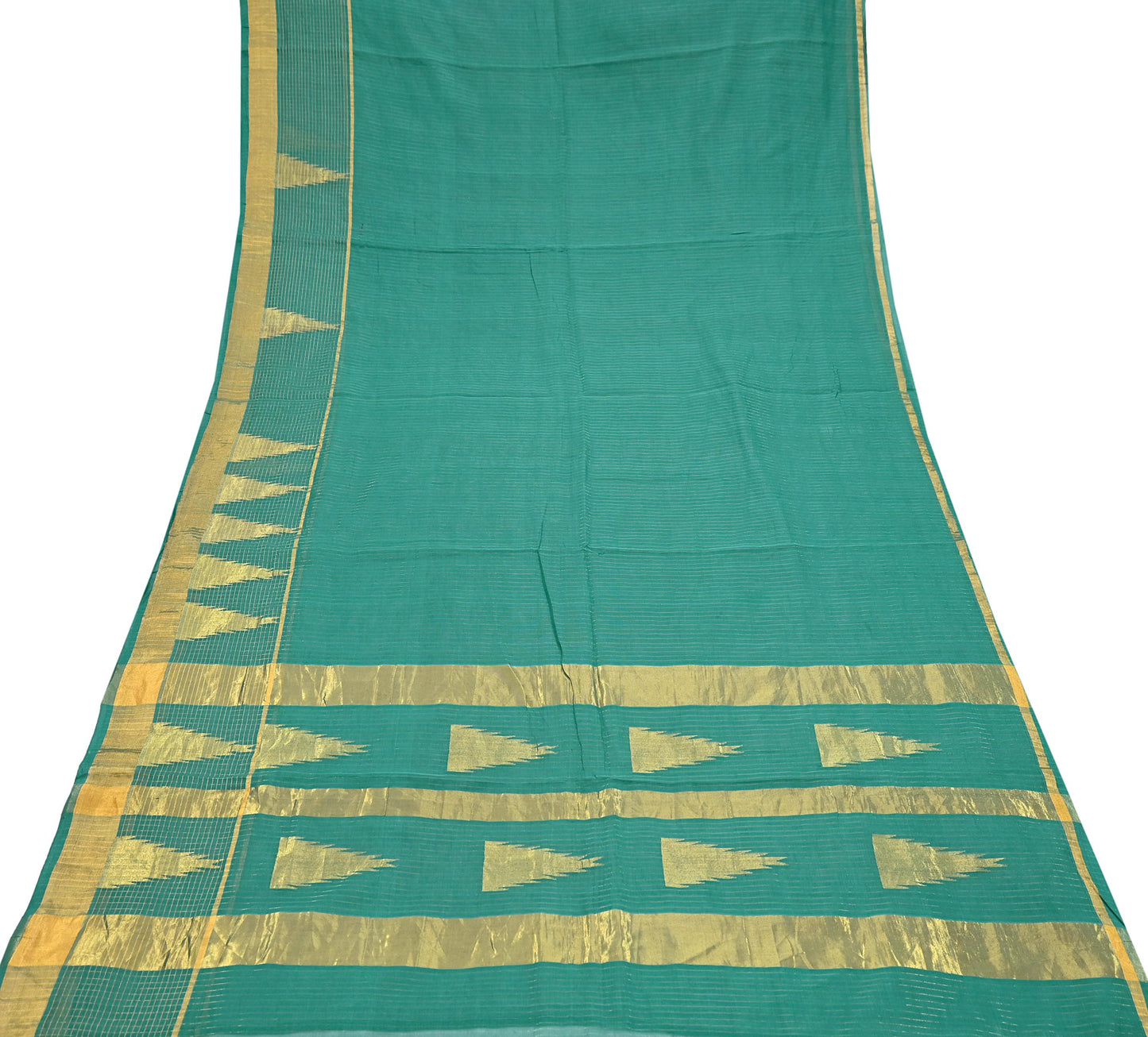 Indian Vintage Sari Green Pure Cotton Hand Woven Saree Craft Fabric 5yd Sewing Ethnic Soft Dress making Quilting Dress Designing Zari