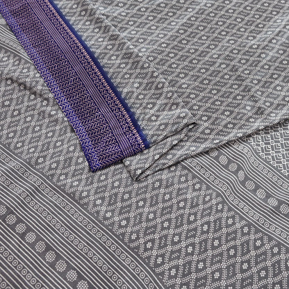 Indian Vintage Sari Blue & Gray Moss Crepe Printed Sarees 6yd Craft Fabric Sewing Floral Soft Dress making Quilting Crafting Upcycle Used