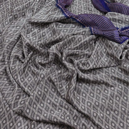 Indian Vintage Sari Blue & Gray Moss Crepe Printed Sarees 6yd Craft Fabric Sewing Floral Soft Dress making Quilting Crafting Upcycle Used