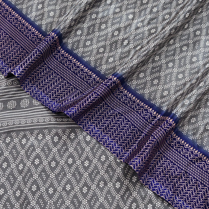 Indian Vintage Sari Blue & Gray Moss Crepe Printed Sarees 6yd Craft Fabric Sewing Floral Soft Dress making Quilting Crafting Upcycle Used