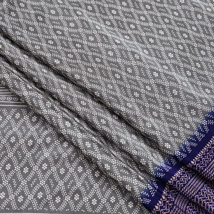 Indian Vintage Sari Blue & Gray Moss Crepe Printed Sarees 6yd Craft Fabric Sewing Floral Soft Dress making Quilting Crafting Upcycle Used