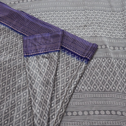 Indian Vintage Sari Blue & Gray Moss Crepe Printed Sarees 6yd Craft Fabric Sewing Floral Soft Dress making Quilting Crafting Upcycle Used