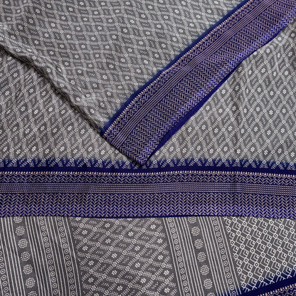 Indian Vintage Sari Blue & Gray Moss Crepe Printed Sarees 6yd Craft Fabric Sewing Floral Soft Dress making Quilting Crafting Upcycle Used