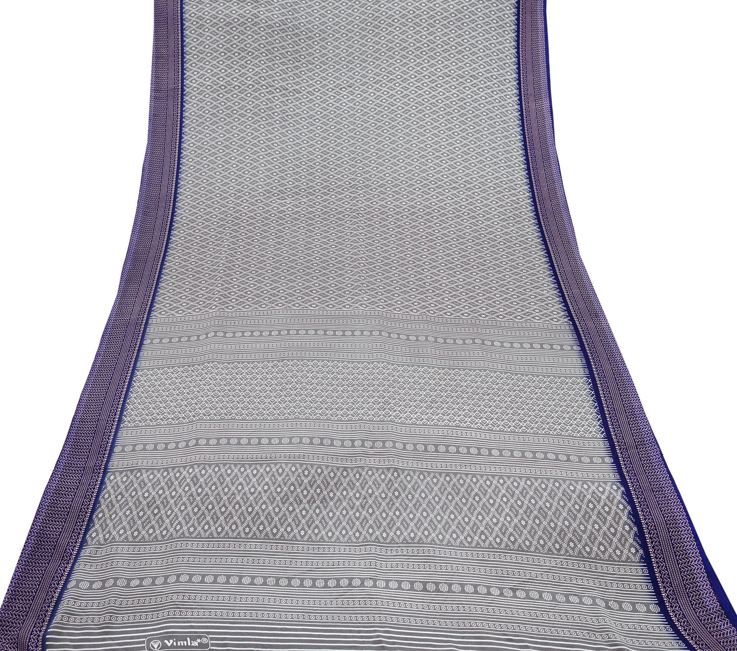 Indian Vintage Sari Blue & Gray Moss Crepe Printed Sarees 6yd Craft Fabric Sewing Floral Soft Dress making Quilting Crafting Upcycle Used