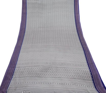 Indian Vintage Sari Blue & Gray Moss Crepe Printed Sarees 6yd Craft Fabric Sewing Floral Soft Dress making Quilting Crafting Upcycle Used