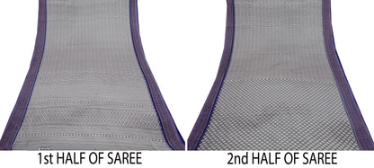 Indian Vintage Sari Blue & Gray Moss Crepe Printed Sarees 6yd Craft Fabric Sewing Floral Soft Dress making Quilting Crafting Upcycle Used