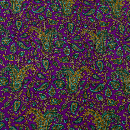 Indian Vintage Purple Moss Crepe Saree Printed Floral Sari Fabric 6 Yards Soft Craft Fabric for Sewing, Dressmaking, Quilting,Upcycling