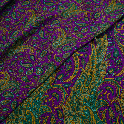 Indian Vintage Purple Moss Crepe Saree Printed Floral Sari Fabric 6 Yards Soft Craft Fabric for Sewing, Dressmaking, Quilting,Upcycling