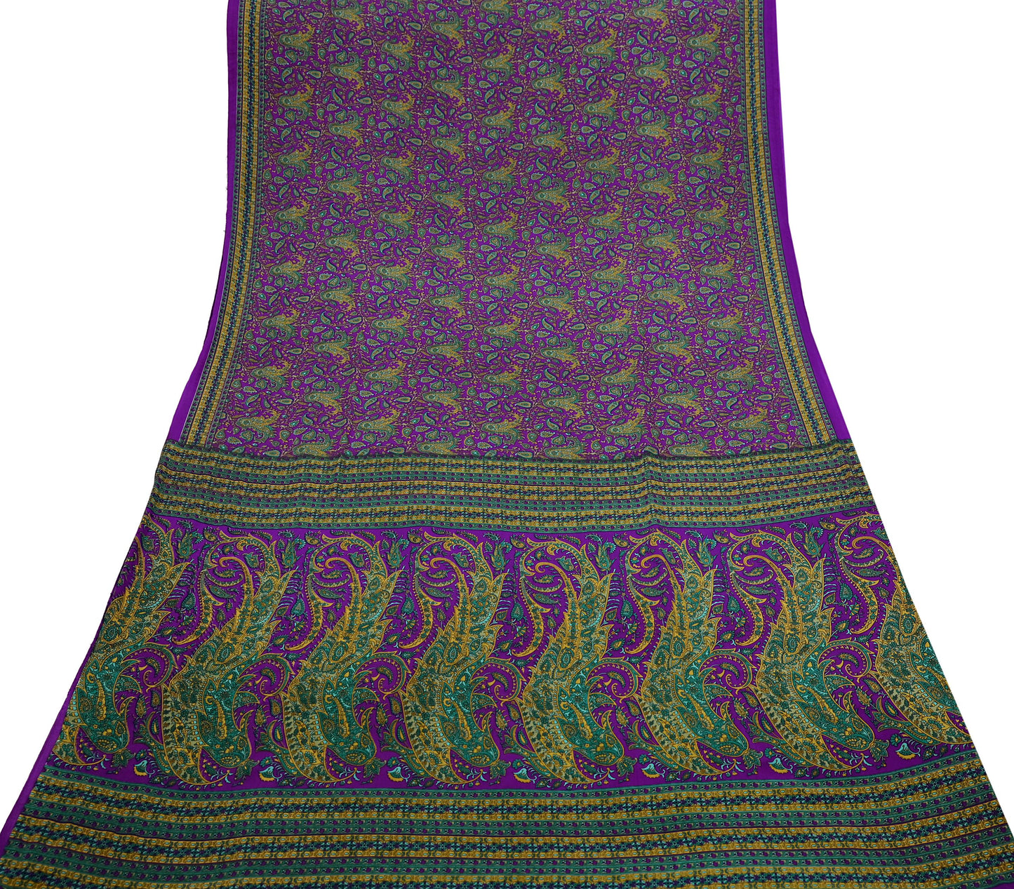 Indian Vintage Purple Moss Crepe Saree Printed Floral Sari Fabric 6 Yards Soft Craft Fabric for Sewing, Dressmaking, Quilting,Upcycling