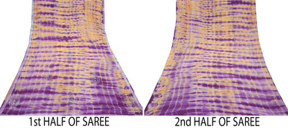 Indian Vintage Sari Purple & Yellow Pure Crepe Silk Hand Embroidered Kantha Tie-Dye Saree 6yd Craft Fabric Sewing Floral Soft Dress making