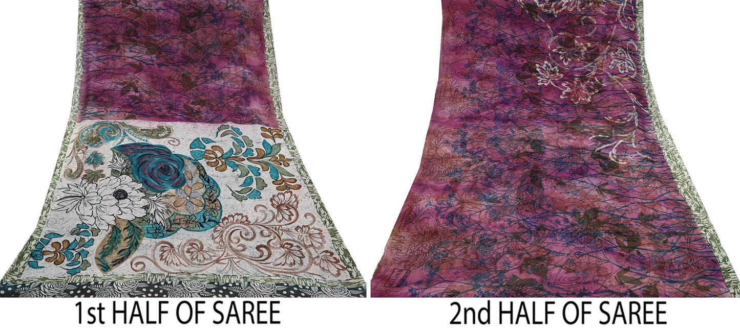 Indian Women Vintage Multi Sarees 100% Pure Georgette Silk Printed Sari Sewing 6yd Soft Craft Floral Design Wrap Boho Dress Making