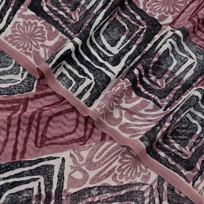 Indian Vintage Sari Brown & Maroon Pure Georgette Silk Printed Saree Craft Fabric Sewing 5Yd Soft Dress Making Crafting Quilting Upcycle