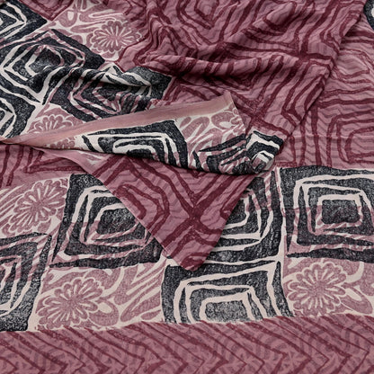 Indian Vintage Sari Brown & Maroon Pure Georgette Silk Printed Saree Craft Fabric Sewing 5Yd Soft Dress Making Crafting Quilting Upcycle