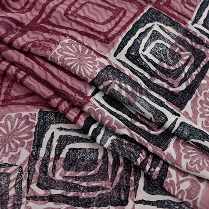 Indian Vintage Sari Brown & Maroon Pure Georgette Silk Printed Saree Craft Fabric Sewing 5Yd Soft Dress Making Crafting Quilting Upcycle