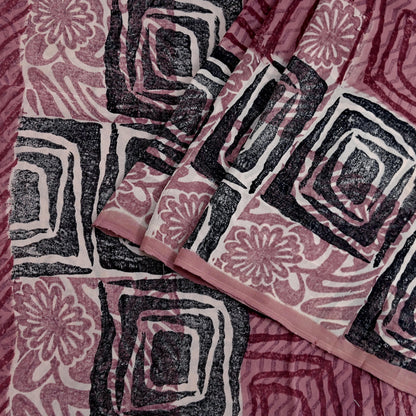 Indian Vintage Sari Brown & Maroon Pure Georgette Silk Printed Saree Craft Fabric Sewing 5Yd Soft Dress Making Crafting Quilting Upcycle