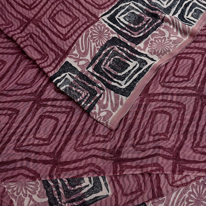 Indian Vintage Sari Brown & Maroon Pure Georgette Silk Printed Saree Craft Fabric Sewing 5Yd Soft Dress Making Crafting Quilting Upcycle