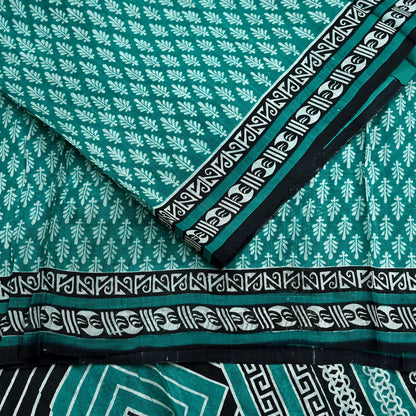 Indian Vintage Sari Green & Black 100% Pure Silk Printed Sarees 5yd Sewing Craft Fabric DressMaking Crafting Quilting Upcycle