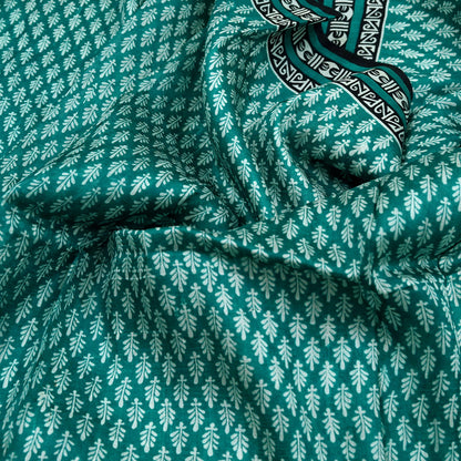 Indian Vintage Sari Green & Black 100% Pure Silk Printed Sarees 5yd Sewing Craft Fabric DressMaking Crafting Quilting Upcycle